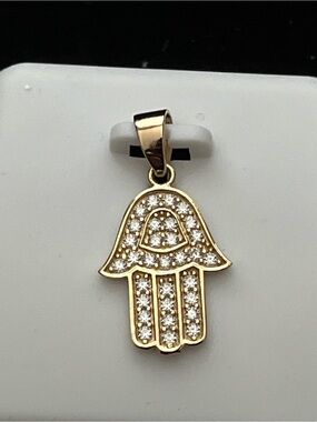 Gold Over Sterling Silver Moissanite Hamsa Pendant | Protective Charm | 0.25 CTW